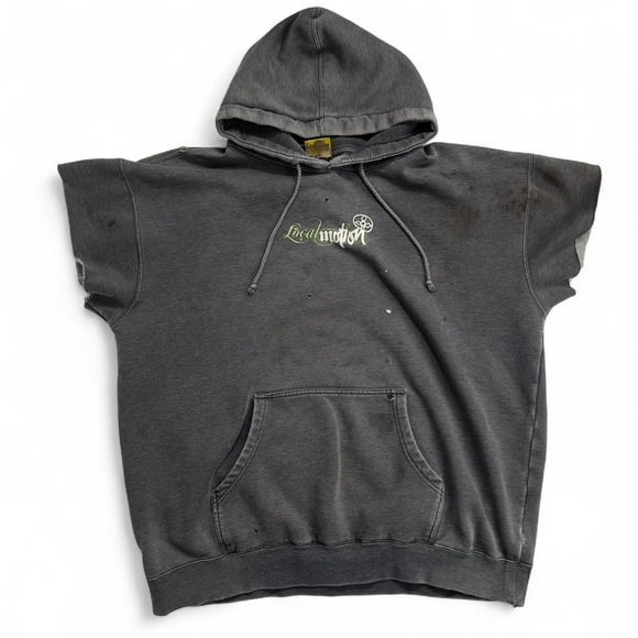 Local Motion Cutoff Hoodie Men's XL Gray Distressed Sleeveless Surf Sweatshirt - Picture 2 of 7